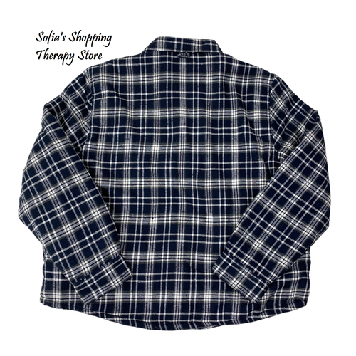 Jachs New York Men’s Navy Plaid Sherpa Lined Brushed Flannel Shirt Jacket 2XL - Picture 6 of 11