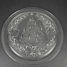Vtg Duralex France Clear Glass Christmas 12 1/2" Plate Cookie Round Tray Tree 
