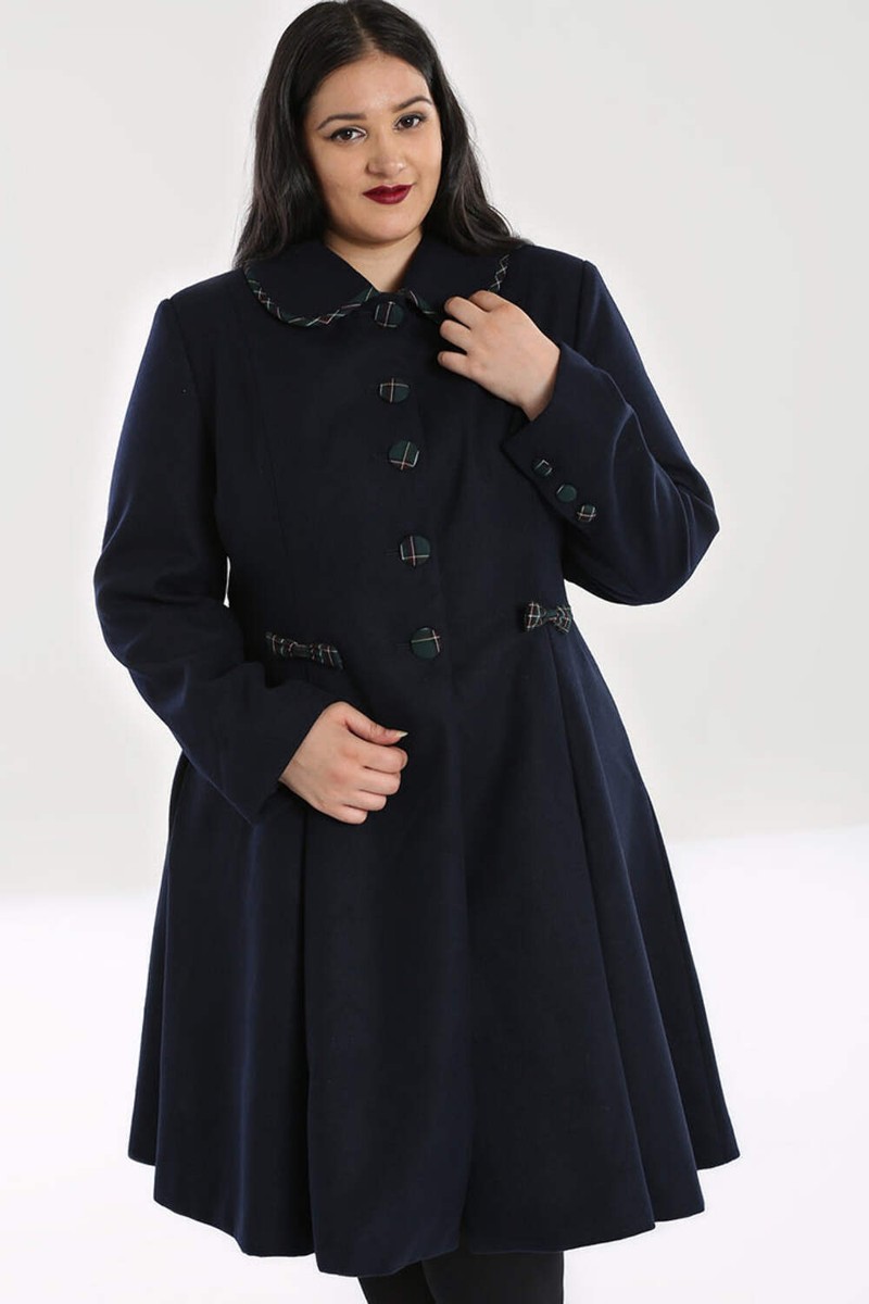 Tiddlywinks Coat Hell Bunny 2xl 18 Navy Tartan Bow Vintage 50s  display picture 1
