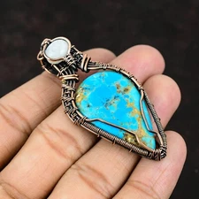 Gift For Her Arizona Turquoise Wire Wrapped Pendant Copper Jewelry 2.64"