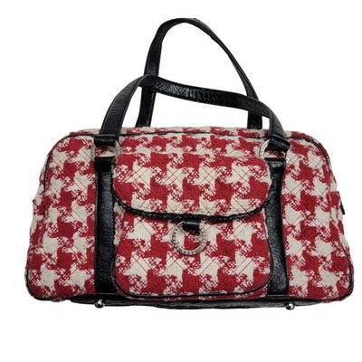 Vera Bradley Red White Houndstooth Quilted Satchel Shoulder Purse Vintage READ