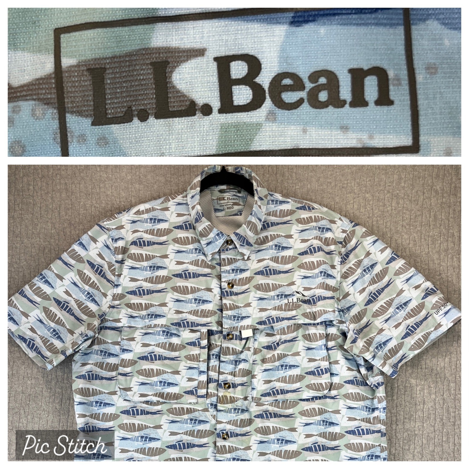 LL Bean Fish/tackle Shirt Men L Short Sleeve vented Button Up UPF 50+