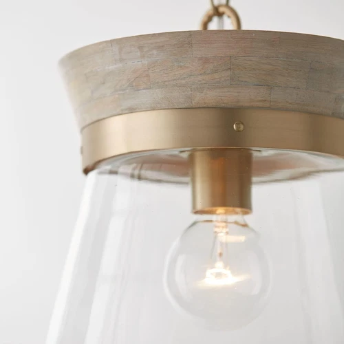 Finn Bohemian Mango Wood & Glass Cone Pendant Light in White Wash - Picture 4 of 5