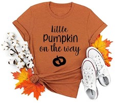 Little Pumpkin on The Way T Shirt Women Halloween Maternity Pregnant Shirt Cu...