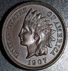 1907 INDIAN HEAD CENT - With LIBERTY & 4 DIAMONDS - AU UNC