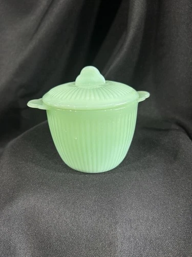 New ListingVintage 1950s Fire King Jadeite Green Glass Jane Ray Sugar Bowl  Anchor Hocking