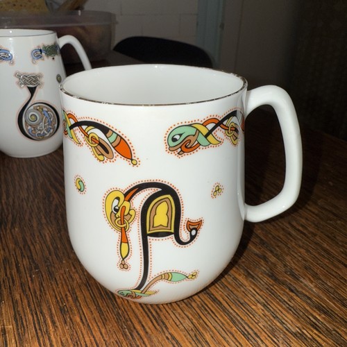 Pair Royal Tara Ireland Mug Bone China Celtic Book of Kells Letter C Multicolor - Picture 2 of 8