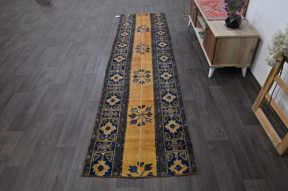 Vintage Turkish Runner Rug 3x10ft ORANGE Handmade Anatolian Oushak Hallway Wool - Image 2 of 4