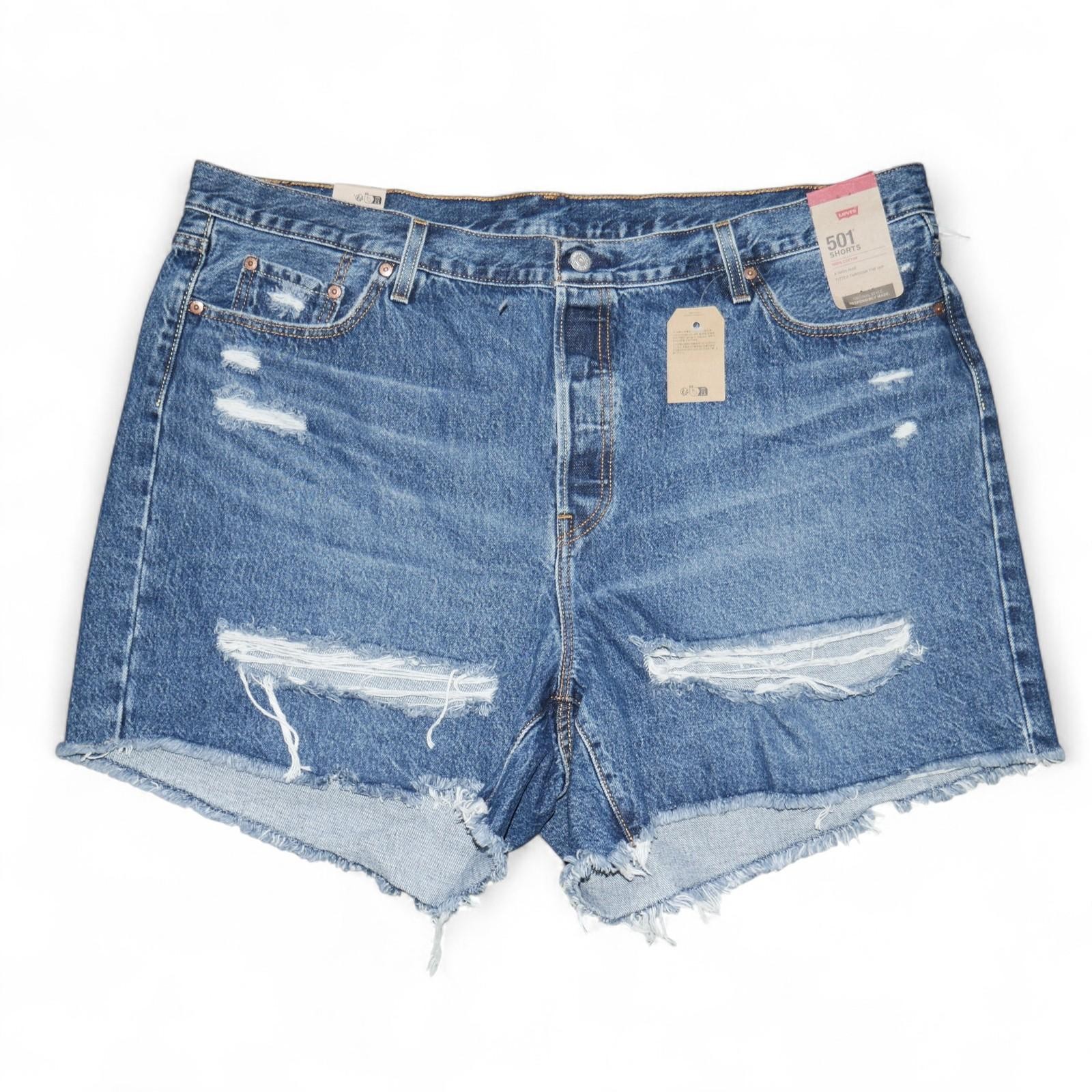 Levis 501 Raw Hem Denim Shorts Womens Plus Size 22W High Rise Distressed NWT