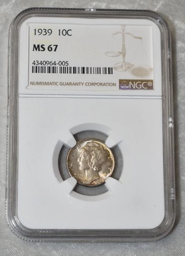 1939 P MERCURY DIME 90% SILVER CERTIFIED NGC MS 67 MS67 PHILADELPHIA MINT COIN