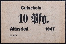 ALTUSRIED 1947 10 Pfennig cardboard Post-WWII German Notgeld