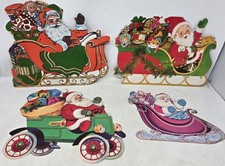 Vintage Die Cut Out Santa Clause Sleigh Christmas Paper Decoration USA '50s-'80s