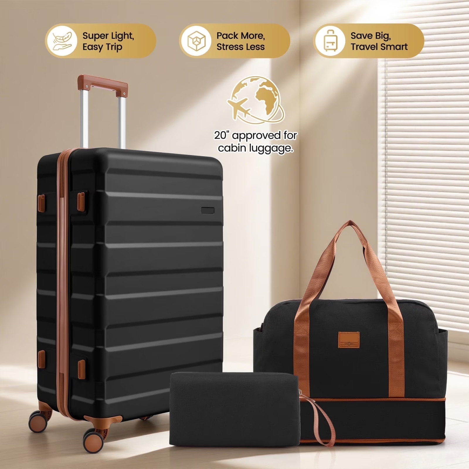 Set, Tsa Lock, Expandable Duffle Bag, Black