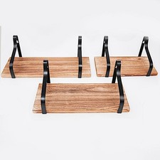 3 Natural Rectangular Metal Wood Floating Shelves Home Decorations Supplies