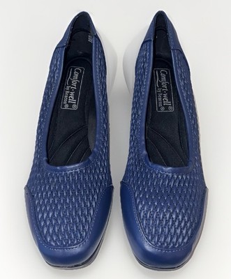 Comfort-well Beacon Stretch-n-Form Pumps Navy Blue Square Medium Heel Women Sz 8