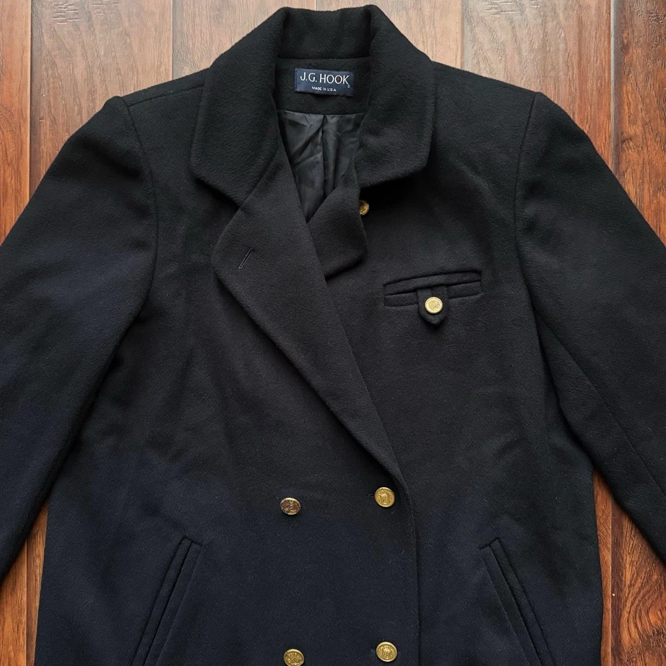 De colección J.G. Abrigo largo negro 100 % lana Hook para mujer talla L/XL silencioso de lujo Foto 3 de 4
