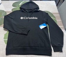 Columbia Hoodie Men's Size Small S Black Trek Big Logo Hooded Sweatshirt NEW