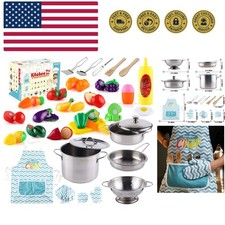 35 Pcs Kitchen Pretend Play Accessories Toys,Cooking Set with Stainless Steel...