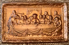 BEAUTIFUL ANTIQUE LAST SUPPER CAST IRON Jesus God  14.5x8.5 Garden Sanctuary D
