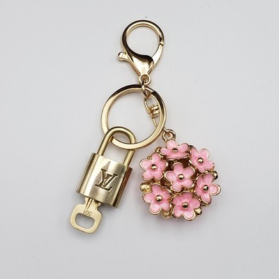Authentic Louis Vuitton Gold Lock & Key   Bag Charm w/ Unbranded Flower Charm