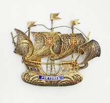 Gilt 900 silver filigree enamel sail ship boat ship Portugal vintage brooch pin