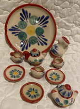 12pc Mexican Handmade Crafted Porcelain Miniature Floral Tea Set Multicolor