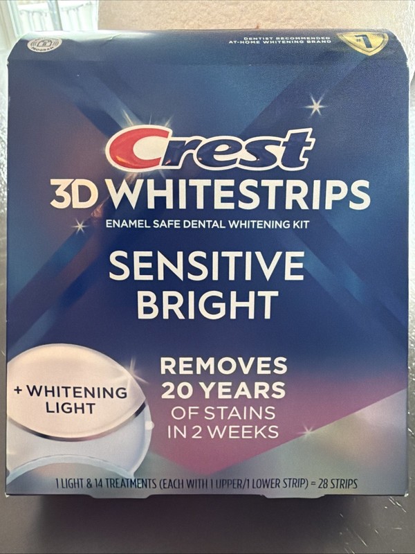 Crest 3D Whitestrip Sensitive Bright Removes 20 Years Of Stains In 2 Weeks