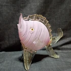 Vintage Murano Art Glass Pink/White With Gold Flake Fish Figurine