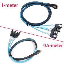 SAS 4.0 SFF-8654 4i 38pin to 4 SATA 7-pin Hard Disk Fanout Raid SAS Cable 0.5/1m