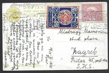Czechoslovakia 1920 PPC + Cinderella Prag to Zagreb