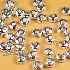 Wholesale 3mm Silver plated Copper Crimp Knot cover End Beads Findings 200pcs
