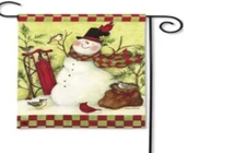 Breeze Art Garden Flag FOREST FRIENDS WINTER SNOWMAN SLED  12.5" x 18, New