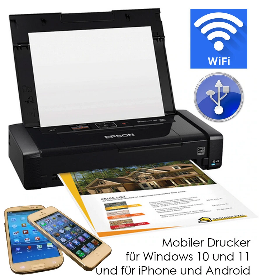 EPSON WORKFORCE WF-100W WIFI USB+WLAN MOBILER PRINTER AUCH FÜR ANDROID + IPHONE - Bild 3 von 4
