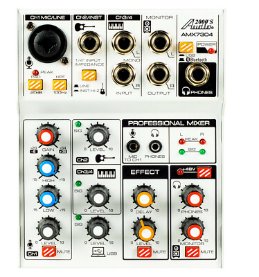 Audio2000s AMX7304 Four-Channel Audio Mixer w/USB Interface & Sound Effect-NEW