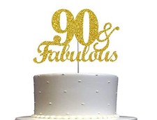 90 Fabulous Cake Topper 6.25" Double Side Glitter 90th birthday Cake Topper