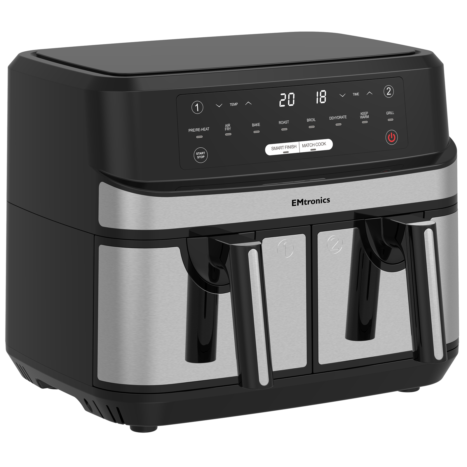 EMtronics Double Basket Air Fryer Digital Dual 9L with Timer