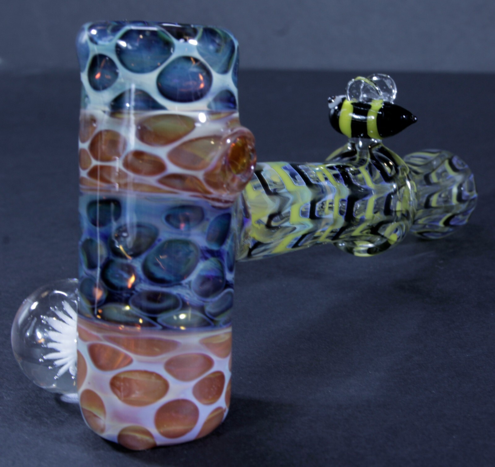 New Honeycomb Honey-Bee Glass Hammer w/ Implosion Flower Heady &amp; Handcrafted USA