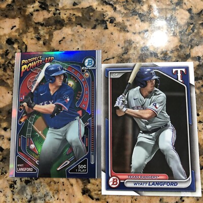 Wyatt Langford 2024 Bowman Prospect Power-Up Insert #PP-3 & Base. Texas Rangers