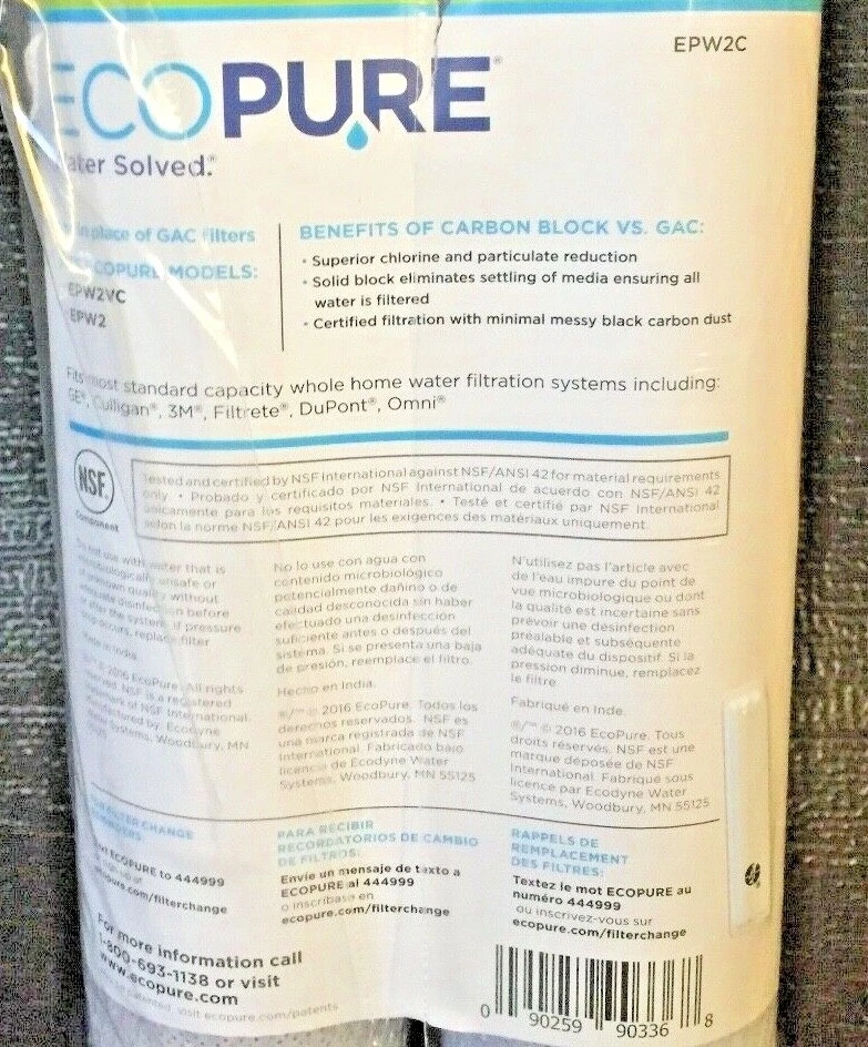 NEW EcoPure Water Filter 2-Pack EPW2C Universal Standard Carbon Block Undersink - Image 2 of 4