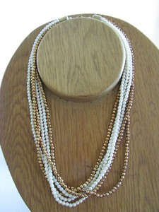 Womens vintage multi stranded 3 white 3 bronze 20” glass beaded necklace spring