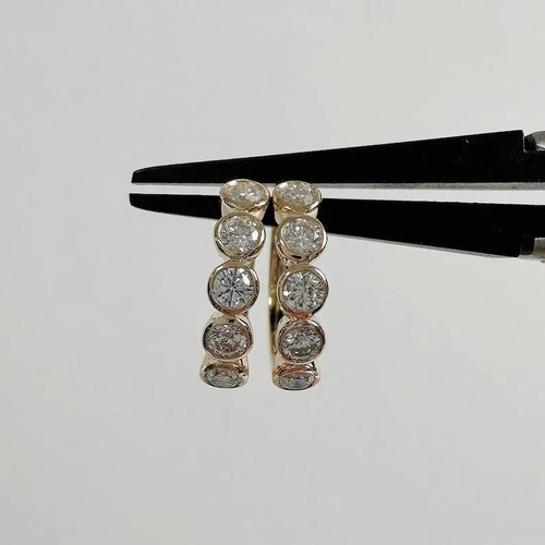 2Ct Round Simulated Diamond 14k Yellow Gold Plated Unique Hoop Earring Bezel Set - Picture 2 of 5