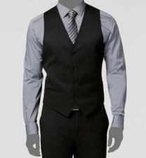  165 Alfani Men's Solid Black Four Button Slim Fit Suit Vest Size Large