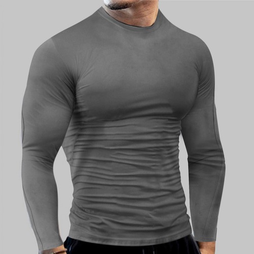 Men's Fitness Sports Quick Drying Tops Slim Fit Long Sleeve T Shirt Solid Blouse - Picture 16 of 54