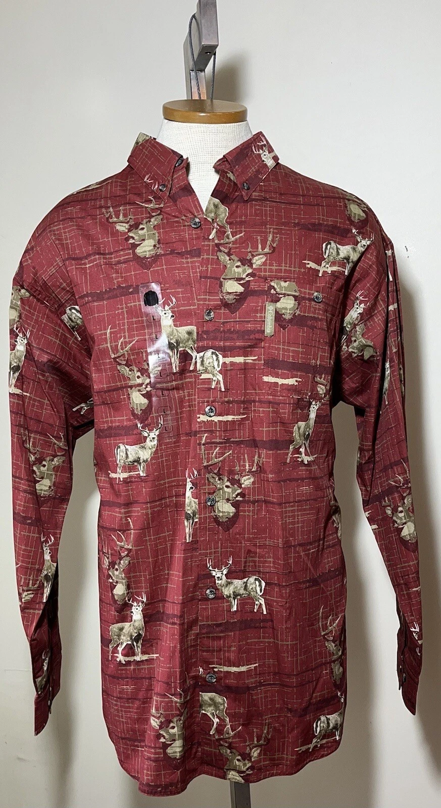 Columbia Mens River Lodge Deer Print Shirt Large Brown Buck Hunting New