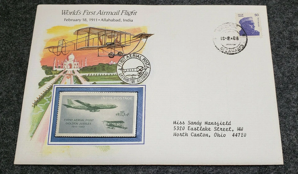 1961 stamp MNH *Worlds First Airmail Flight* w/1984 Color illustrated Cover Indi - Image 2 of 4