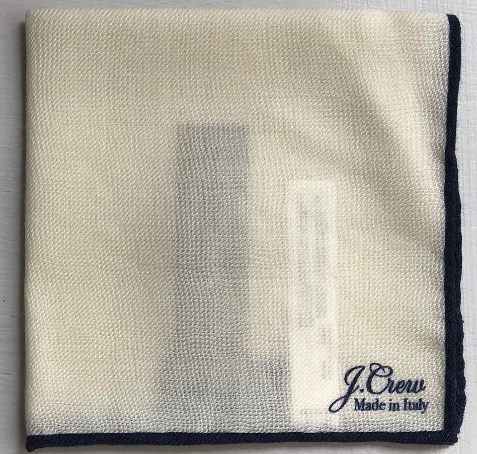 NEW Men's J.Crew Natural / Navy Italian Wool Pocket Square Msrp 49.50