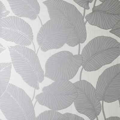 Fine Decor Larson Blatt Grau und Silber Metallic Tapete FD42821