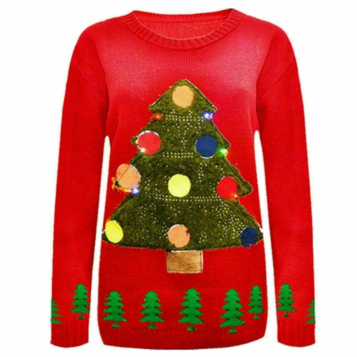 Ladies Novelty Xmas Tree Christmas 3D Rudolph Jumper With Led
