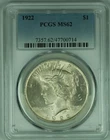 1922 Peace Silver $1 Dollar Coin PCGS MS 62 (17) A