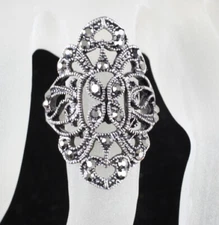 Smokey Austrian Rhinestone Crystal Marcasite Cocktail Ring